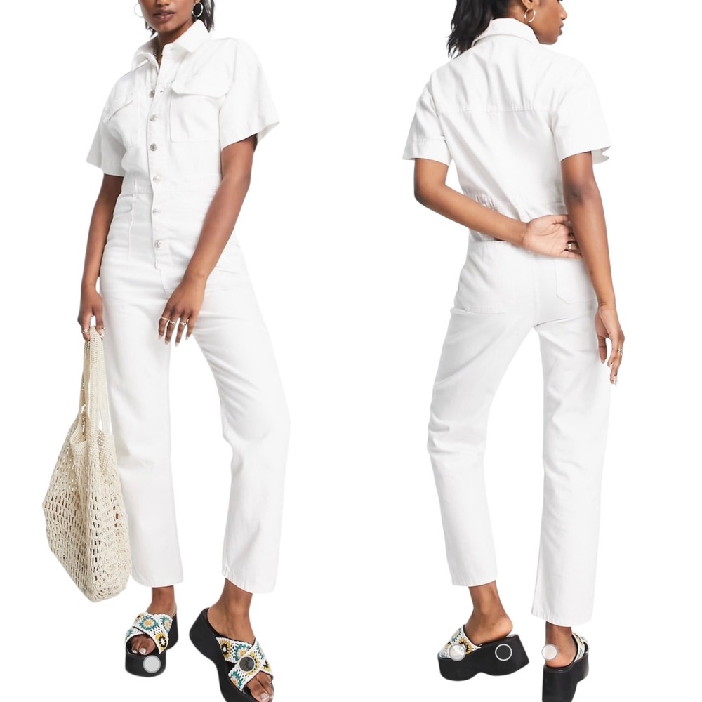 We The Free Womens M Marci Coverall Jumpsuit Boiler Suit White Utility Denim